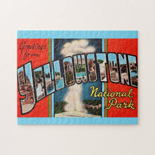 Retro Yellowstone National Park Postcard Jigsaw Puzzle