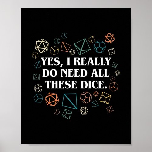 Retro Yes I Really Do Need All These Dice Tabletop Poster