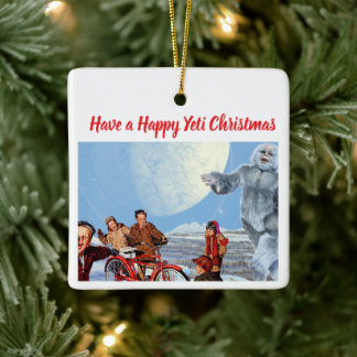 Retro Yeti Christmas Ornament, Personalized Family Ceramic Ornament