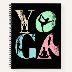 Retro Yoga Typography with Silhouettes of Poses Notebook