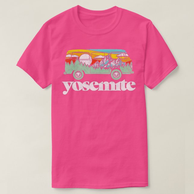 Retro Yosemite National Park Hippie Van & Mountain T-Shirt (Design Front)