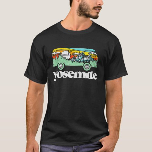 Retro Yosemite National Park Hippie Van Mountains  T_Shirt
