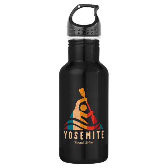 Retro Yosemite National Park Kayaking Stainless Steel Water Bottle (Front)