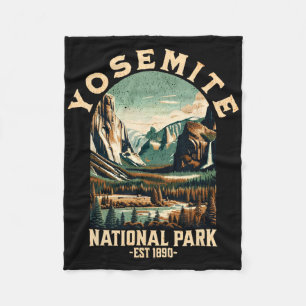 Retro Yosemite National Park Usa Vintage Hiking  Fleece Blanket