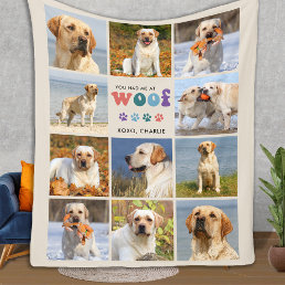 Retro You Had Me WOOF Custom 11 Photo Collage Dog Fleece Blanket