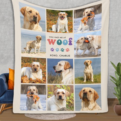 Retro You Had Me WOOF Custom 11 Photo Collage Dog Fleece Blanket