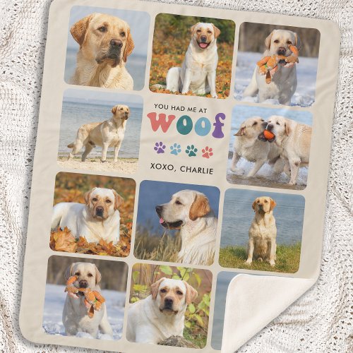 Retro You Had Me WOOF Custom 11 Photo Collage Dog Sherpa Blanket