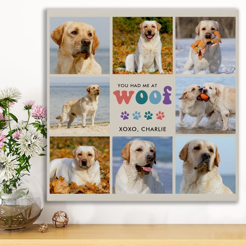 Retro You Had Me WOOF Custom 8 Photo Collage Dog Faux Canvas Print