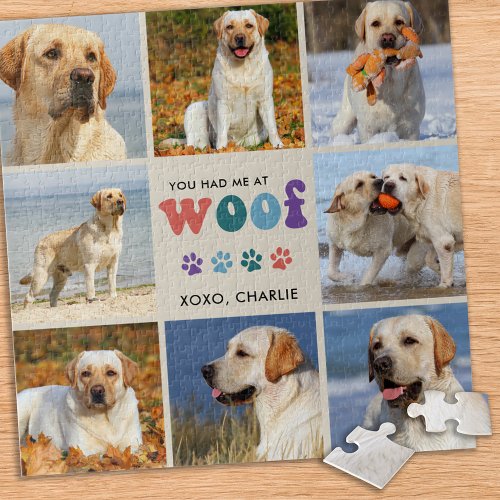 Retro You Had Me WOOF Custom 8 Photo Collage Dog Jigsaw Puzzle