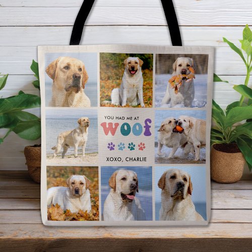 Retro You Had Me WOOF Custom 8 Photo Collage Dog Tote Bag
