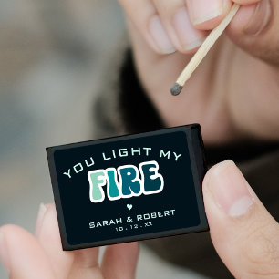 Retro You Light My Fire Dark Blue Wedding Favor Matchboxes