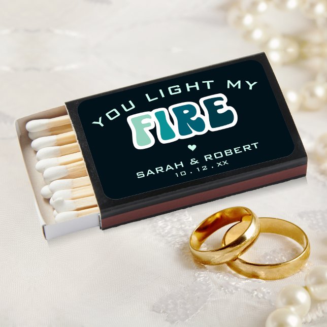 Retro You Light My Fire Dark Blue Wedding Favor Matchboxes (dark blue retro you light my fire wedding favor matchbox matches)