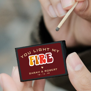 Retro You Light My Fire Dark Red Wedding Favor Matchboxes