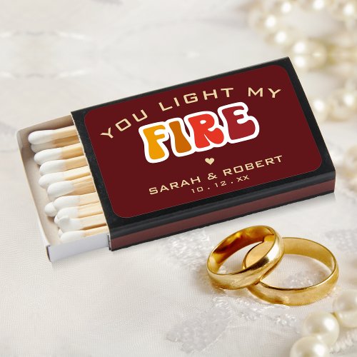 Retro You Light My Fire Dark Red Wedding Favor Matchboxes