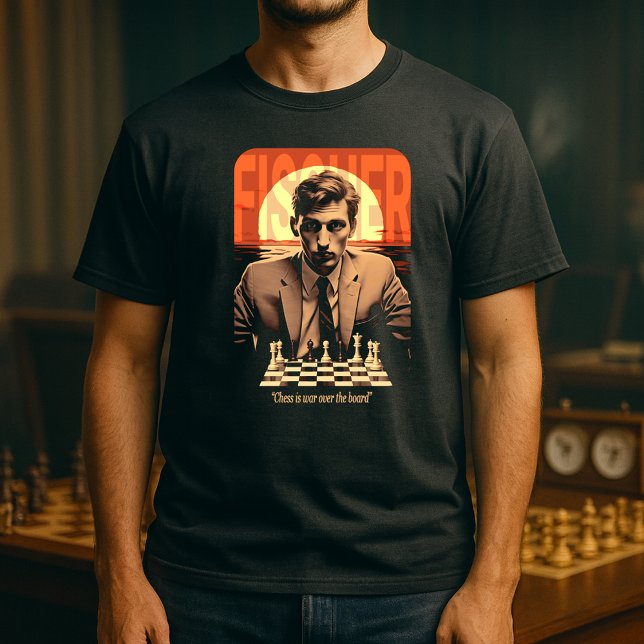 Retro Young Bobby Fischer "Chess is War" Quote T-Shirt (Retro Young Bobby Fischer "Chess is War over the Board" Black T-Shirt)