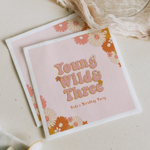 Retro Young Wild and Three 3rd Birthday Napkins