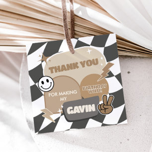 Retro Young Wild and Three Birthday Party Square Favor Tags