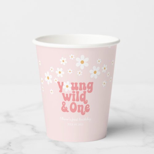Retro Young Wild One daisy boho 1st birthday Paper Cups