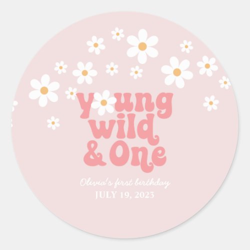 Retro Young Wild One Daisy floral 1st birthday Classic Round Sticker