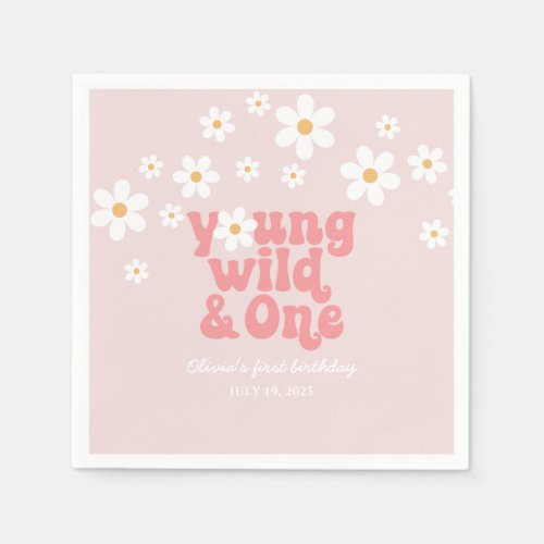 Retro Young Wild One Daisy floral 1st birthday Napkins