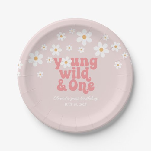 Retro Young Wild One Daisy floral 1st birthday Paper Plates