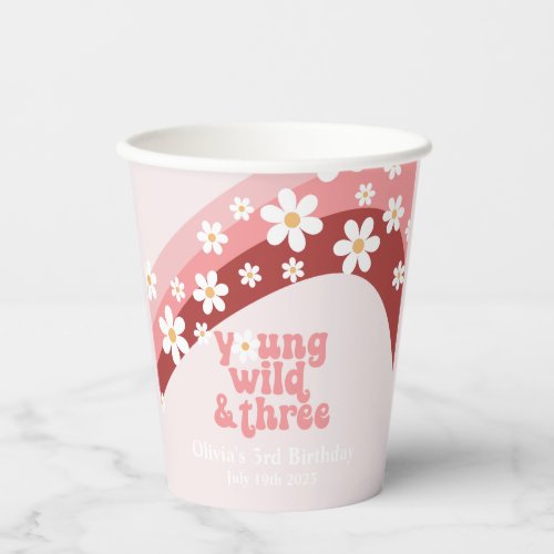 Retro Young Wild Th daisy boho floral 3rd birthday Paper Cups