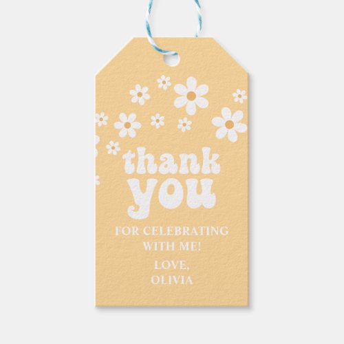Retro Young Wild three Daisy floral 3rd birthday Gift Tags