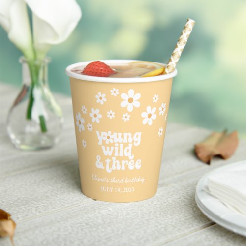 Retro Young Wild three Daisy floral 3rd birthday Paper Cups
