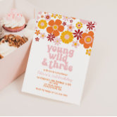 Young Wild And Three Hippie 3rd Birthday Party Invitation