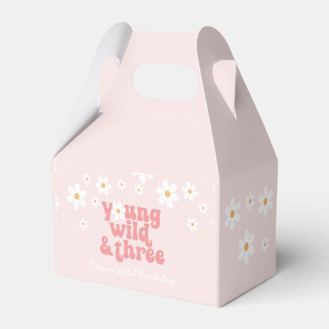 Retro Young Wild Three Pink Daisy Favor Box (Front Side)