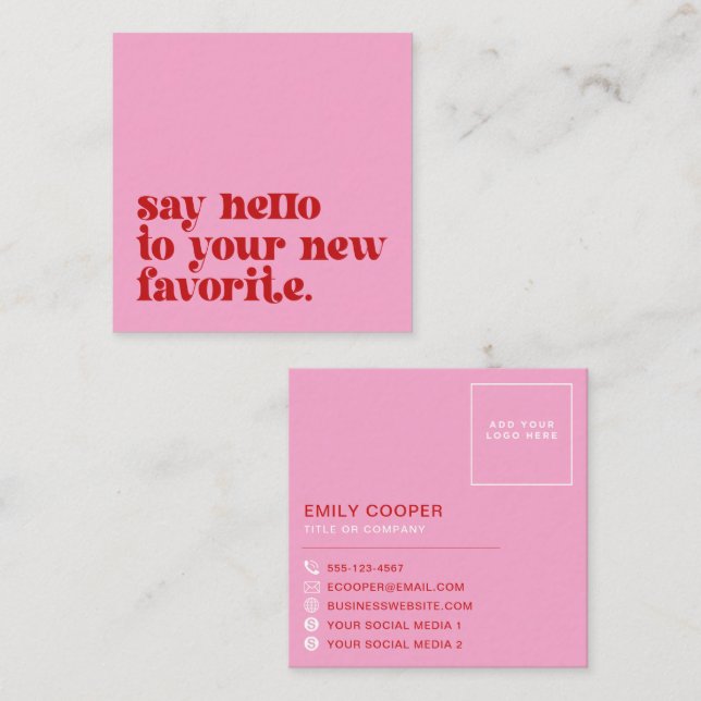 Retro Your New Favorite | Business Branding Pink Square Business Card (Front/Back)