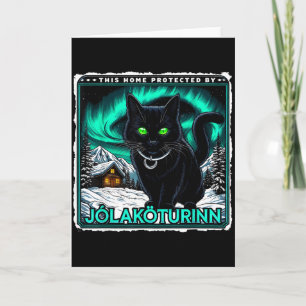 Retro Yule Cat Icelandic This Home Protected Jólak Card