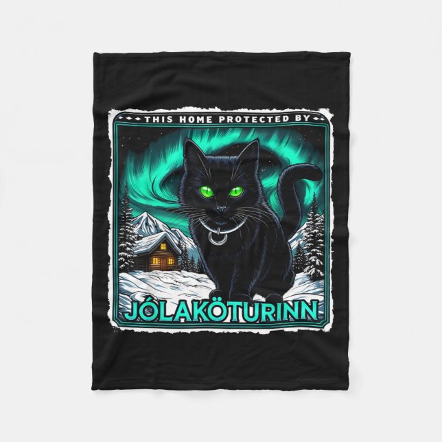 Retro Yule Cat Icelandic This Home Protected Jólak Fleece Blanket (Front)