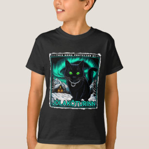 Retro Yule Cat Icelandic This Home Protected Jólak T-Shirt