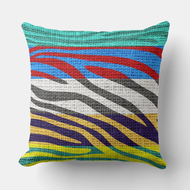 Retro Zebra Skin Print Pattern Burlap Rustic #2 Throw Pillow (Front)