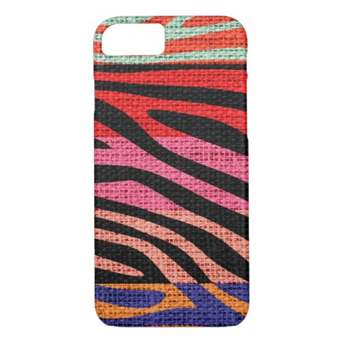 Retro Zebra Skin Print Pattern Burlap Rustic 4 iPhone 87 Case