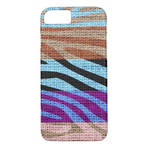 Retro Zebra Skin Print Pattern Burlap Rustic 6 iPhone 87 Case