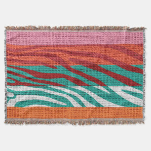 Retro Zebra Skin Print Pattern Burlap Rustic #6 Throw Blanket