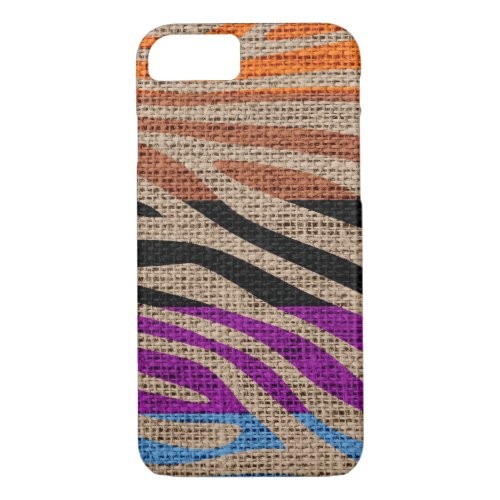 Retro Zebra Skin Print Pattern Burlap Rustic iPhone 87 Case