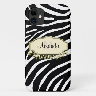 Retro Zebra Skin With Gold Bling iPhone 11 Case