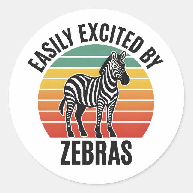 Retro Zebra Sunset with Fun Wild Spirit Classic Round Sticker (Front)
