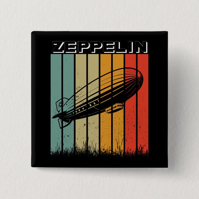 Retro Zeppelin Dirigible Airship Zepelin Zepplin Button (Front)