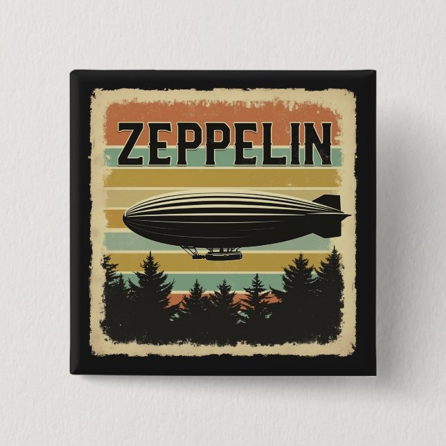 Retro Zeppelin Dirigible Airship Zepelin Zepplin Button (Front)