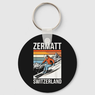 Retro zermatt switzerland ski resort fun alpine keychain