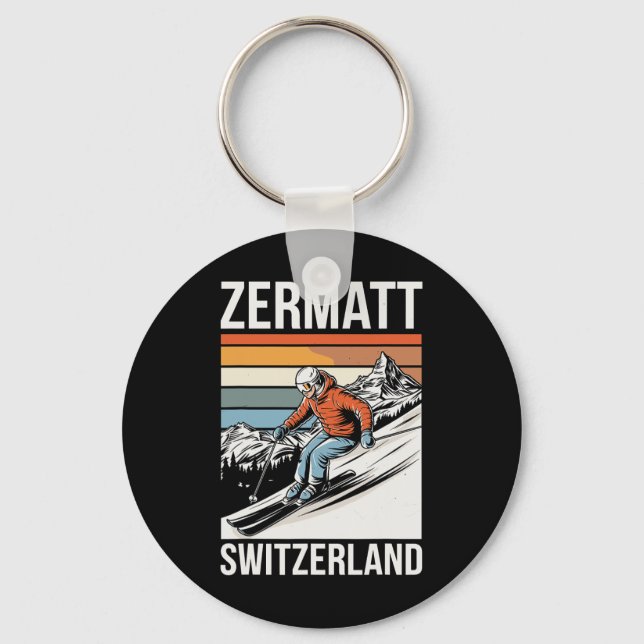 Retro Zermatt Switzerland Ski Resort  Keychain (Front)