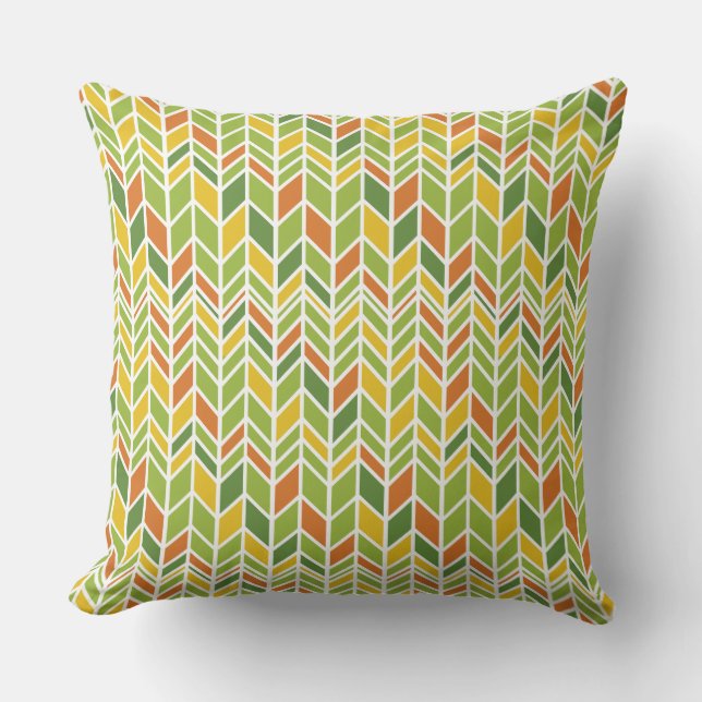 Retro Zig-Zag Orange & Green Chevron Throw Pillow (Front)