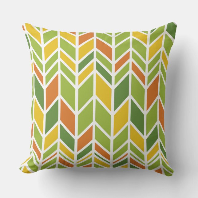 Retro Zig-Zag Orange & Green Chevron Throw Pillow (Front)