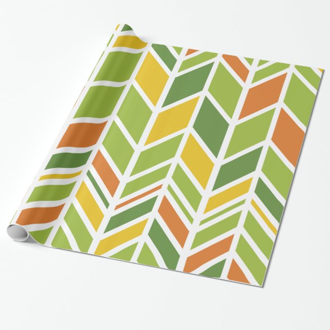 Retro Zig-Zag Orange & Green Chevron Wrapping Paper (Unrolled)