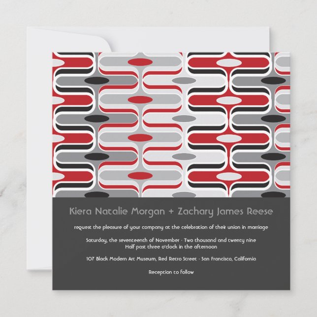 Retro Zig Zag Pattern Modern Art Wedding Invite (Front)