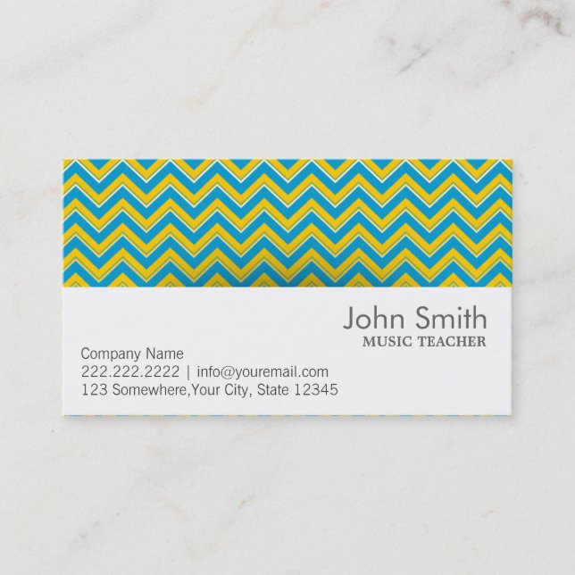 Retro Zigzag Music Teacher Business Card (Front)